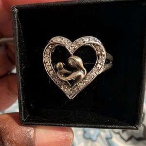 Silver Heart Mother‎ and Child Ring